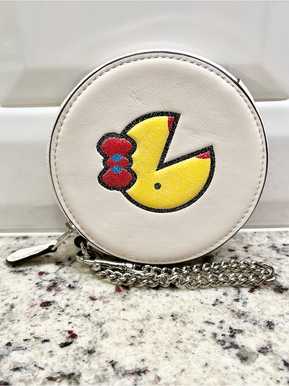 Coach Ms Pac-man Zippered Coin Case with Chain NWT